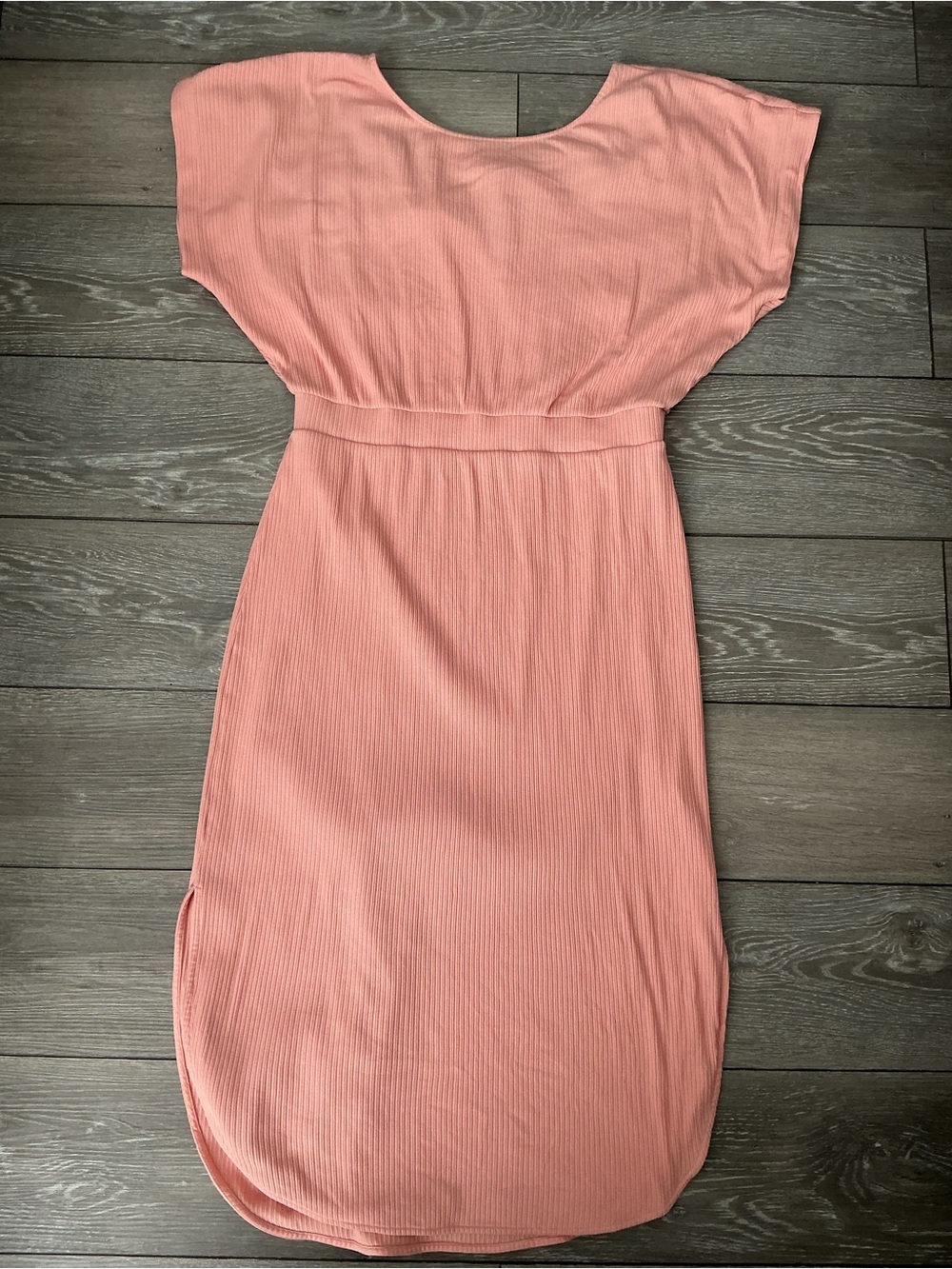DAILY PRACTICE Dolman Sleeve Criss Cross Back Midi Dress in Peach L